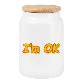 I'm OK - Keksdose mit Holzdeckel - Weiß - Vorne