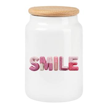 Tendance en patchwork de lettrage de sourire moelleux - Boîte à biscuits avec couvercle en bois - blanc - Devant