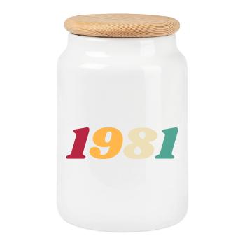 1981 Geschenk 1981 Geburtstag 1981 Rückblick 1981 - Keksdose mit Holzdeckel - Weiß - Vorne