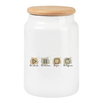 Pleine conscience, moments, souvenirs, bonheur - Boîte à biscuits avec couvercle en bois - blanc - Devant