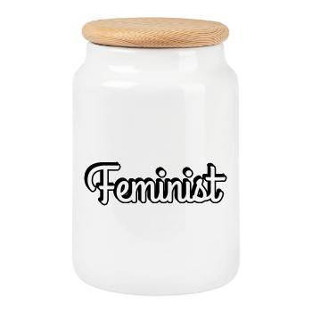  Feminist  - Cookie Jar with Wooden Lid - white - Front