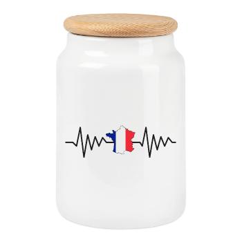 Pulsation Tricolore France - Drapeau France - Boîte à biscuits avec couvercle en bois - blanc - Devant