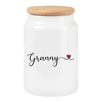 Grand-mère - Boîte à biscuits avec couvercle en bois - blanc - Devant