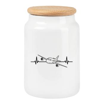 Airplane With Heartbeat Airplanes Love - Cookie Jar with Wooden Lid - white - Front