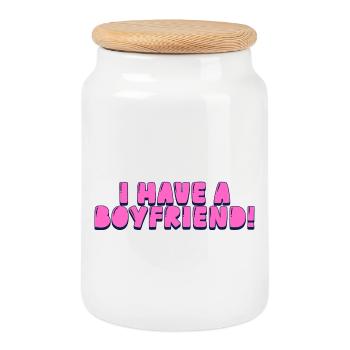 I have boyfriend! - Cookie Jar with Wooden Lid - white - Front