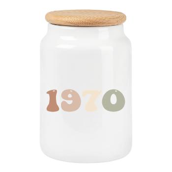 1970 - Boîte à biscuits avec couvercle en bois - blanc - Devant