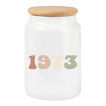 1973 - Cookie Jar with Wooden Lid - white - Front