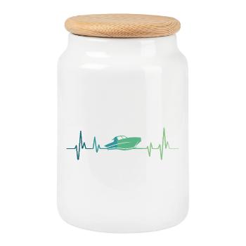 Heartbeat speedboat speedboat sportboat - Cookie Jar with Wooden Lid - white - Front