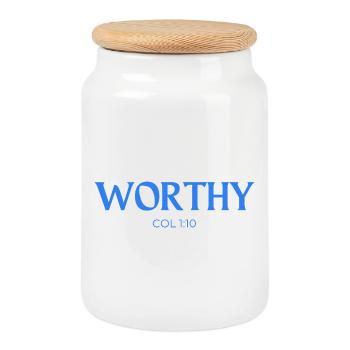 WORTHY - Cookie Jar with Wooden Lid - white - Front