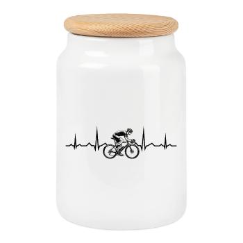Idée cadeau pour un vélo de route avec vélo de route - Boîte à biscuits avec couvercle en bois - blanc - Devant