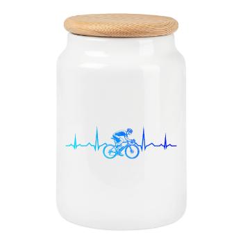 Idée cadeau pour un vélo de route avec vélo de route - Boîte à biscuits avec couvercle en bois - blanc - Devant