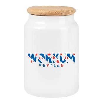 T-shirt, sweat à capuche, sac avec le drapeau de Workum Friesland Fryslan - Boîte à biscuits avec couvercle en bois - blanc - Devant