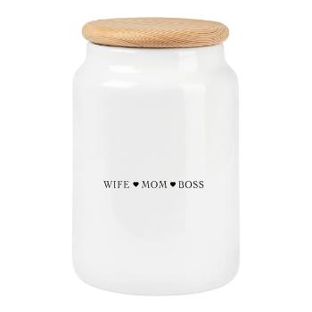 T-shirt épouse maman – Déclaration de vie maman - Boîte à biscuits avec couvercle en bois - blanc - Devant