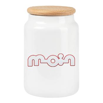 Bonjour - Boîte à biscuits avec couvercle en bois - blanc - Devant