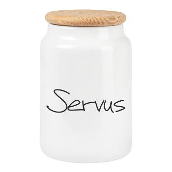 Servus – Bayerisches Textdesign für Shirts & mehr - Keksdose mit Holzdeckel - Weiß - Vorne