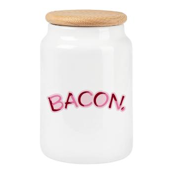 Bacon, bacon, nourriture drôle, viande, gourmet - Boîte à biscuits avec couvercle en bois - blanc - Devant
