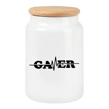 ECG à impulsions gamer - Boîte à biscuits avec couvercle en bois - blanc - Devant