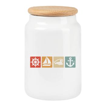Navigateur Plaisancier Capitaine Voilier Ancre Voile - Boîte à biscuits avec couvercle en bois - blanc - Devant