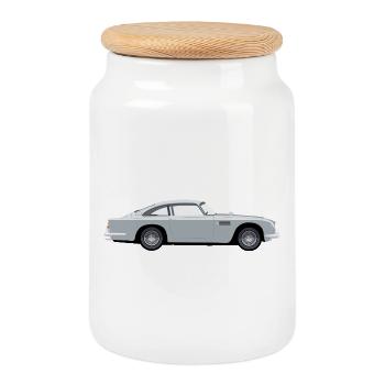 Vintage hellblaues Coupé - Keksdose mit Holzdeckel - Weiß - Vorne