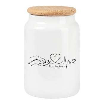 Création d’art en une ligne - Main dans la patte - Boîte à biscuits avec couvercle en bois - blanc - Devant