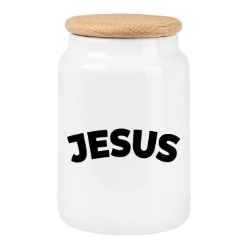 Jésus | Avec amour | Foi | Don - Boîte à biscuits avec couvercle en bois - blanc - Devant