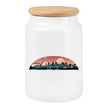 Sunset City Panorama - Boîte à biscuits avec couvercle en bois - blanc - Devant