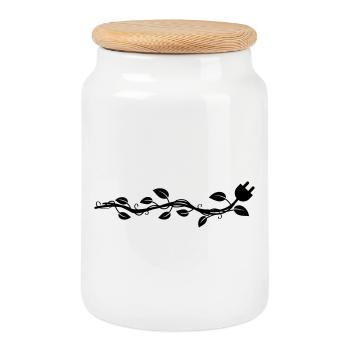 Garland leaves, which ends in a plug. - Cookie Jar with Wooden Lid - white - Front