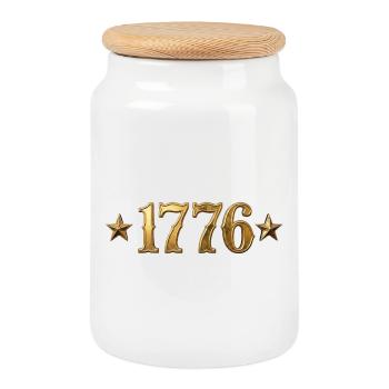 Étoiles d’or de 1776 Patriotiques - Boîte à biscuits avec couvercle en bois - blanc - Devant