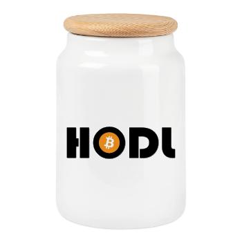 Bitcoin Symbol Print Orange Coin - Cookie Jar with Wooden Lid - white - Front