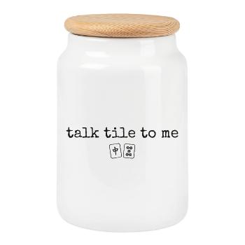 Talk Tile To Me Funny Mahjong Game Mahj - Cookie Jar with Wooden Lid - white - Front