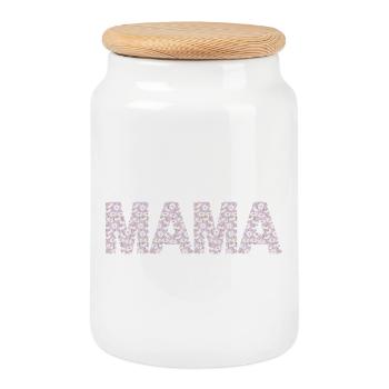 Mom Blossoms Typography - Cookie Jar with Wooden Lid - white - Front