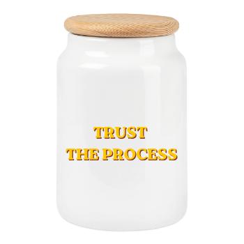 Faites confiance au processus Typographie rétro motivationnelle - Boîte à biscuits avec couvercle en bois - blanc - Devant