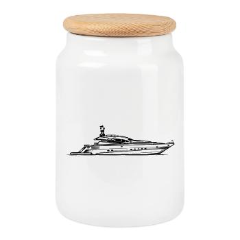 Yacht - Illustration - Boîte à biscuits avec couvercle en bois - blanc - Devant