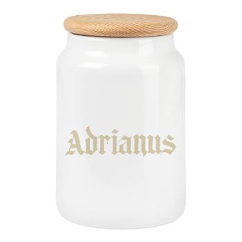 Adrianus Gothic Lettering - Cookie Jar with Wooden Lid - white - Front