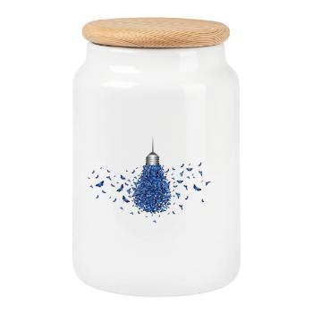 Blue Butterfly - Cookie Jar with Wooden Lid - white - Front