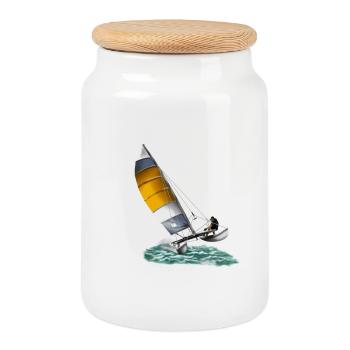 catamaran - Cookie Jar with Wooden Lid - white - Front