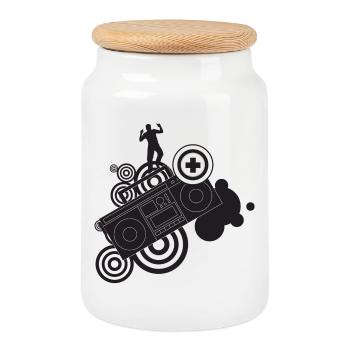 Hip Hop and Funky - Cookie Jar with Wooden Lid - white - Front
