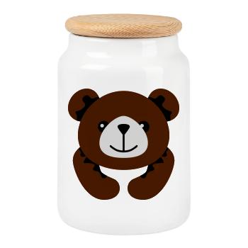 Bärchen | Bär | Baer - Boîte à biscuits avec couvercle en bois - blanc - Devant