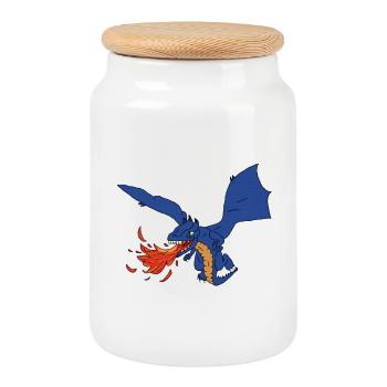 Drache - Keksdose mit Holzdeckel - Weiß - Vorne