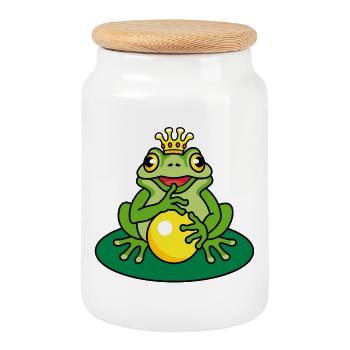 frog king (f) - Cookie Jar with Wooden Lid - white - Front