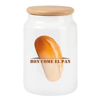 Bon come el pan - Tasty like a bread - Cookie Jar with Wooden Lid - white - Front
