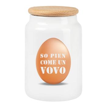 So pien come un vovo- I am full like an egg - Cookie Jar with Wooden Lid - white - Front