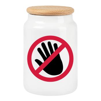 Do not touch the hand - Cookie Jar with Wooden Lid - white - Front