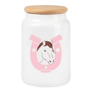 Für Pferdefreunde - Süßes Pferd mit rosa Hufeisen - Keksdose mit Holzdeckel - Weiß - Vorne