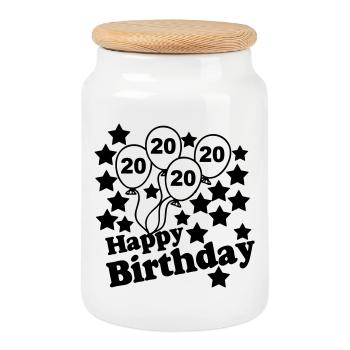 20. Geburtstag , Geburtstagsgeschenk , Happy (25) - Keksdose mit Holzdeckel - Weiß - Vorne