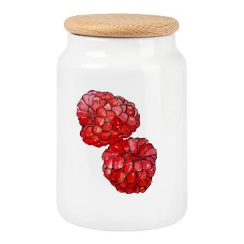 Himbeeren  - Keksdose mit Holzdeckel - Weiß - Vorne
