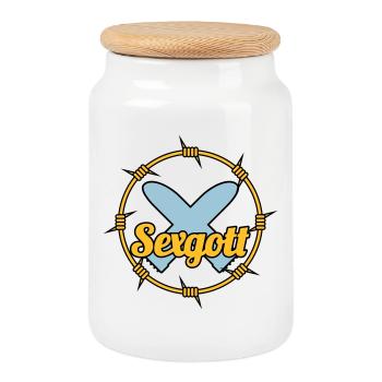 Sexgott | Dildo | Cock - Cookie Jar with Wooden Lid - white - Front