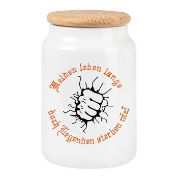 Helden leben lange doch Legenden sterben nie - Keksdose mit Holzdeckel - Weiß - Vorne