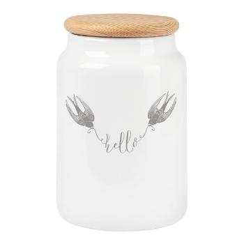 Hirondelles Messagères Hello Printemps - Boîte à biscuits avec couvercle en bois - blanc - Devant