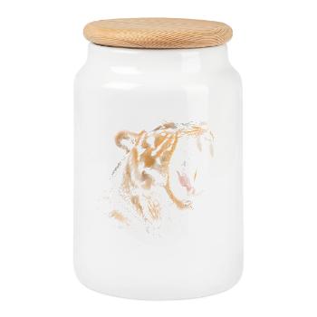 Tiger - Cookie Jar with Wooden Lid - white - Front